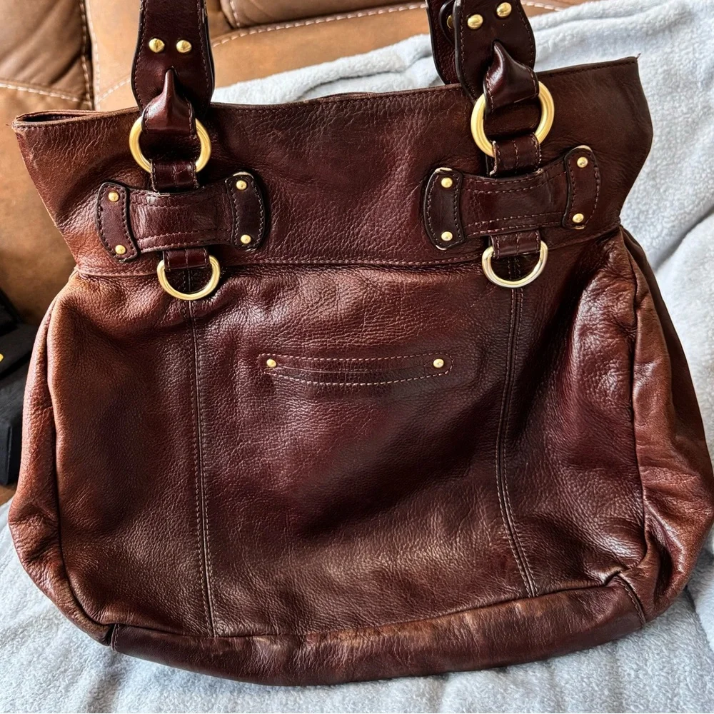 B. Makowsky Brown Leather Shoulder Bag with Distressed Finish PROJECT - Picture 2 of 13